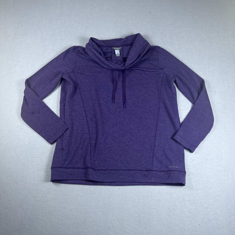 Eddie Bauer Pullover Sweatshirt Womens Small Purple Cowl Neck Drawstring Pocket